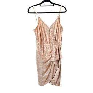 Grace Karin Rose Gold Sequin Mini Bodycon Dress Spagetti Strap Ruched Faux Wrap